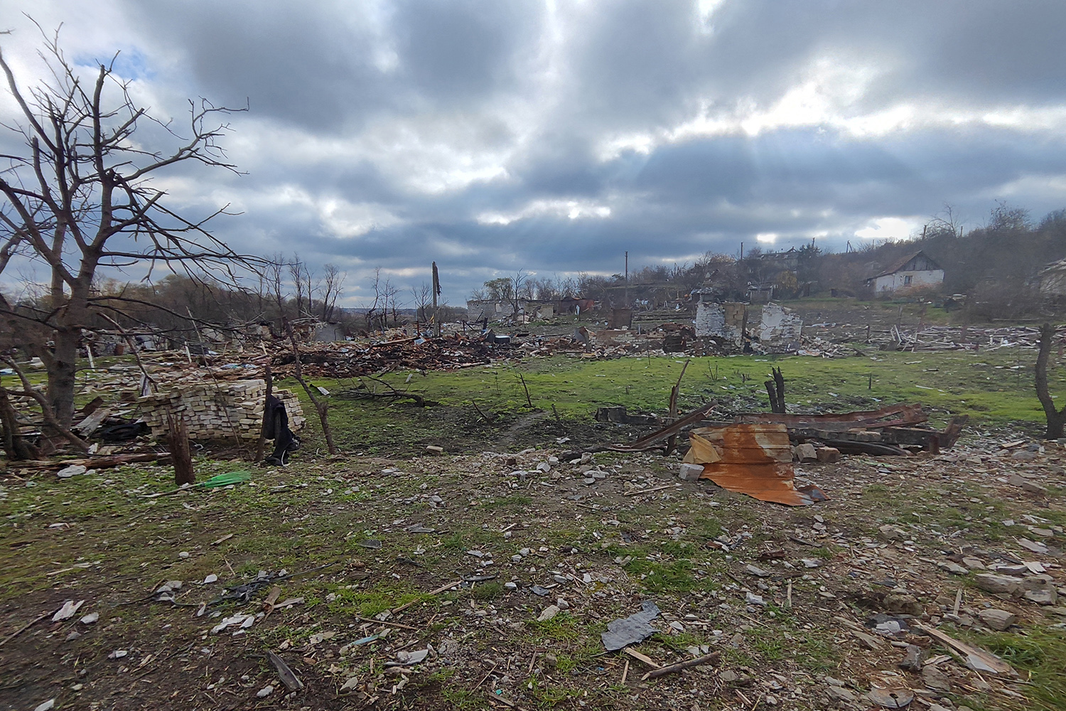 Una zona destruida de Kupiansk, Ucrania