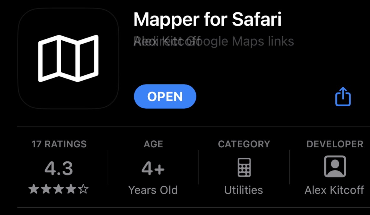 Página de la extensión Mapper en la App Store.