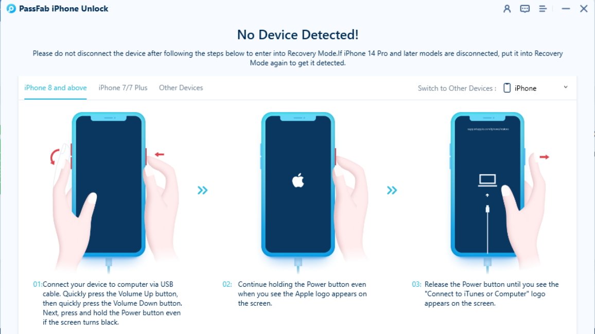 PassFab le explicará cómo poner su iPhone en Modo Recuperación. 