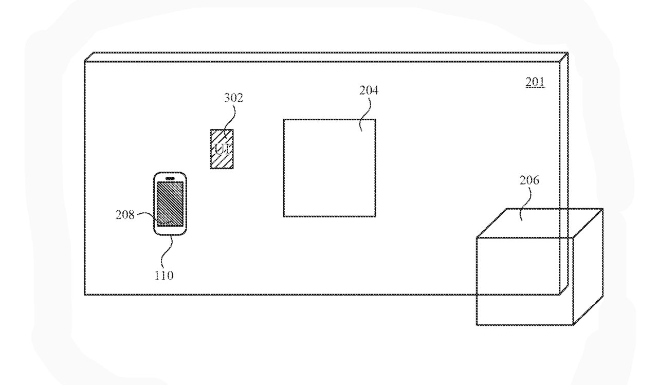 Detalle de la patente que muestra una vista de auricular de la superposición de una interfaz de usuario en un dispositivo del mundo real